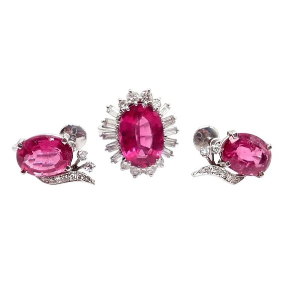 Authentic! H. Stern 18k White Gold Diamond Pink Tourmaline Ring + Earrings Set - Picture 1 of 12